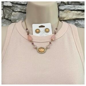 Vintage Box Avon Misty Pink Cabochon Beads Rhinestones Necklace Earrings New Set